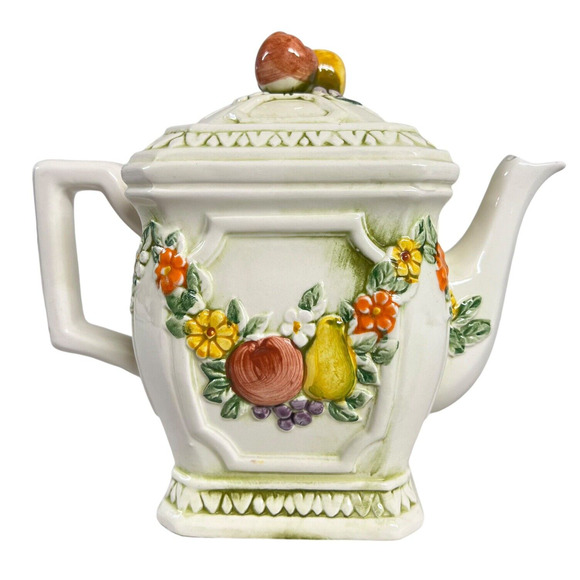Vintage Lefton Teapot 6755 Fruit Floral Garland Garden Orchard Cottage - Picture 4 of 12